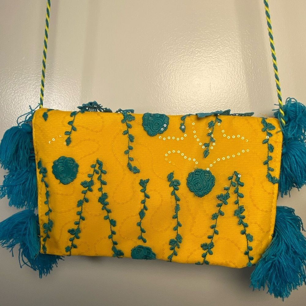 Vibrant Teal and Yellow Floral Clutch Antica Sartoria by Giacomo Cinque - Picture 9 of 10